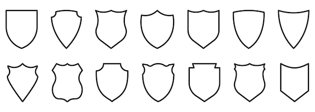 Shield Black Line Icon Set Outline Sign of Safety Defence Pictogram Guard Defense Emblem Icons