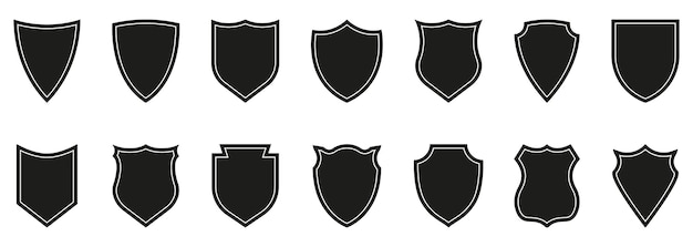 Shield Black Silhouette Icon Set Antivirus Protect Sign of Safety Defence Pictogram