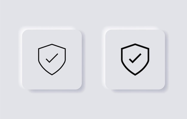 Shield check mark icon or security shield protection with tick symbol in neumorphism neumorphic ui