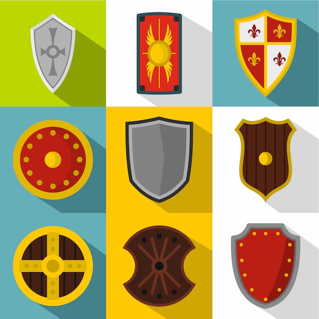 Shield icon set, flat style