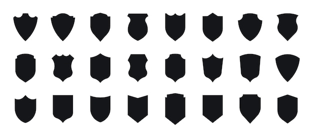 Shield icons set Different shield shapes Black shield silhouette