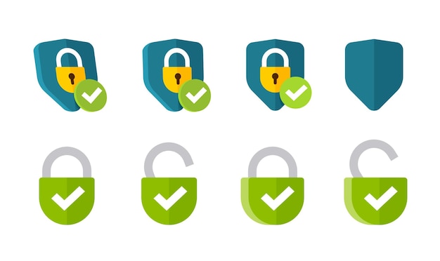 Shield lick icon set as internet web secure safeguard defence protection graphic illustration