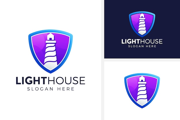 shield lighthouse logo design vector illustration