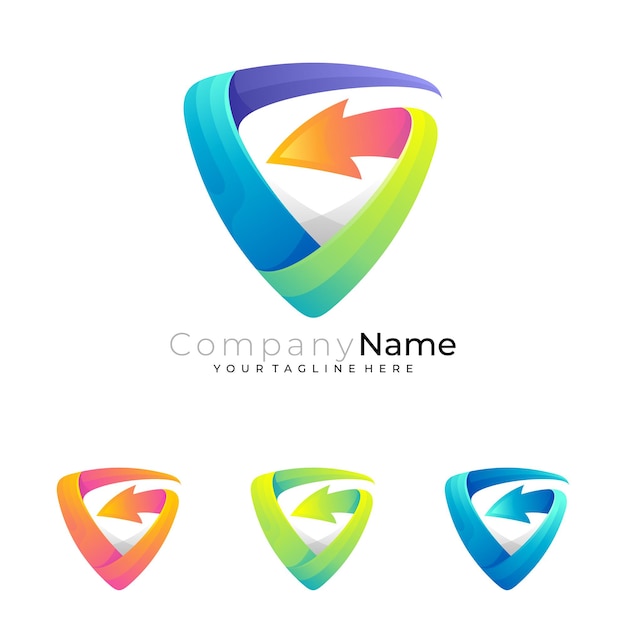 Shield logo with letter G design vector image, 3d colorful