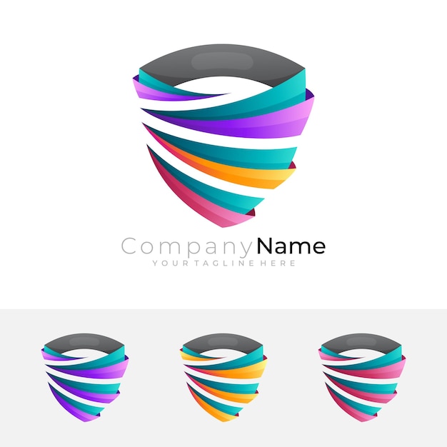 Shield logo with ribbon design combination, colorful style