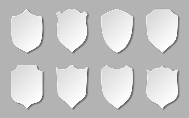 Shield paper cut sticker 3d white icon flat set