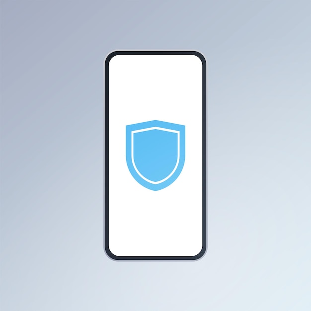 Shield on smartphone and protect flat vector illustration