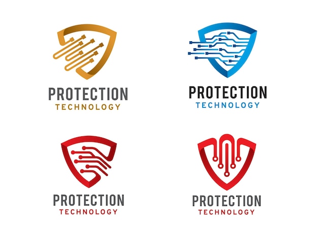 Shield technology logo symbol or icon template vector