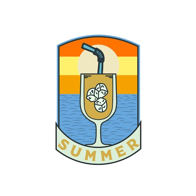 A shield with a glass of water and the word summer on it.