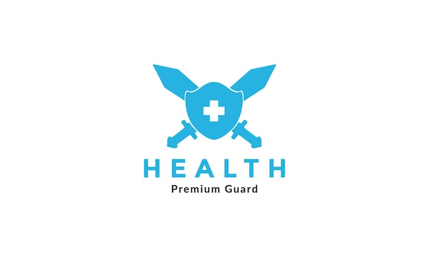 Shield with sword and health cross logo symbol vector icon illustration design