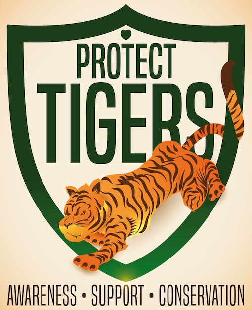 Shield with tiger promoting precepts awareness support and protection