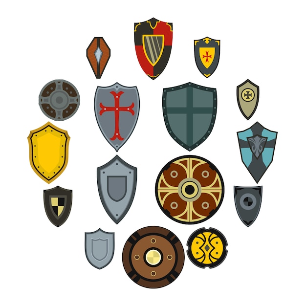 Shields icons set, flat style