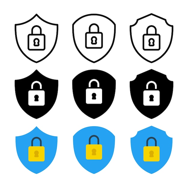 Shields With Padlocks Flat Outline Glyph