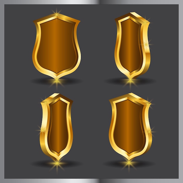 Vector shields with reflections in shiny gold frames set view side vector