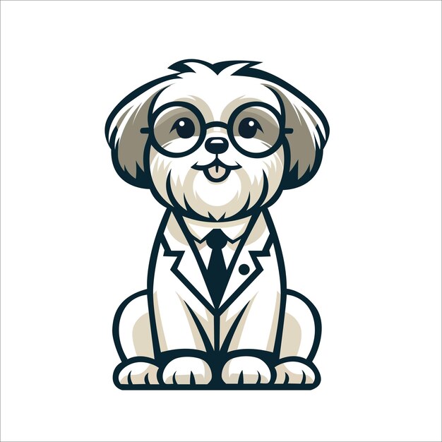 Vector shih tzu dog doctor sitting and looking up illustration vector