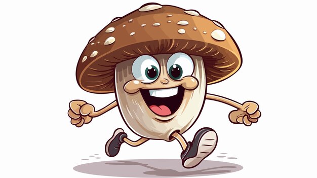 Shiitake Mushroom Running Cartoon Illustration