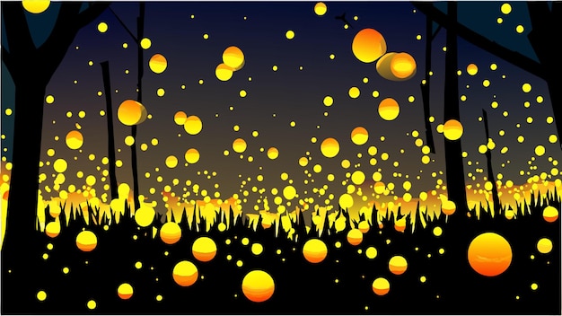 Vector shimmering fireflies in the night vector illustration