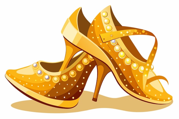 Vector shimmering gold latin dance shoes with rhinestone embellishments catching every eye