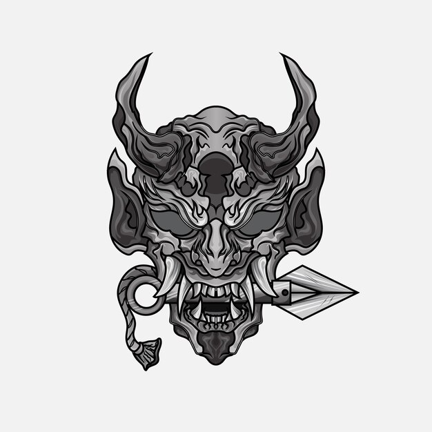 Vector shinigami mask illustration tattoos black and white traditional japanese oni mask tattoo