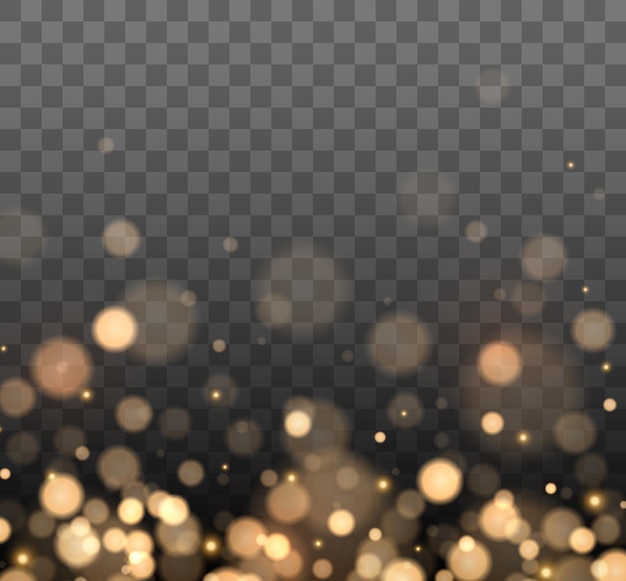 Shining bokeh isolated on dark background Golden bokeh lights with glowing particles