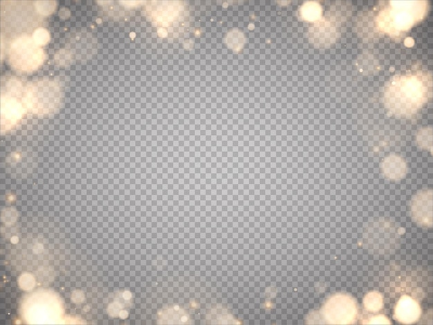 Shining bokeh isolated on grey background Golden bokeh lights with glowing particles