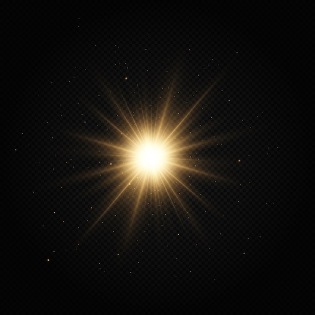 Shining golden star Light Effect Bright Star Christmas Star Gold glowing light explodes