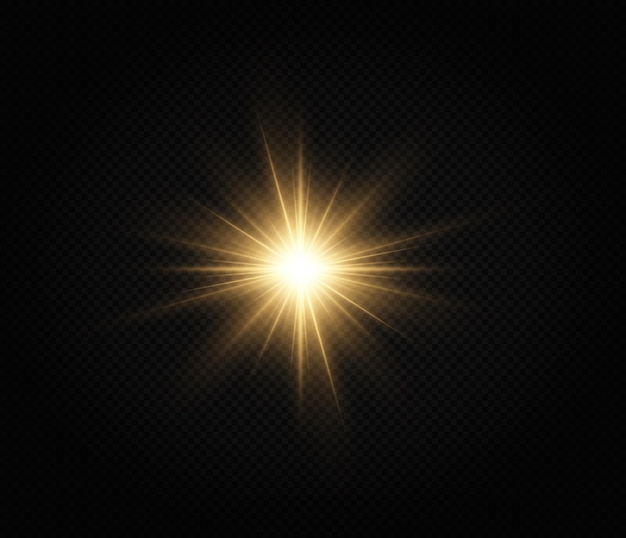 Shining golden star light effect bright star christmas star golden glowing light explodes