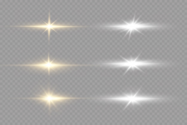 Shining golden stars  on black background. Effects, glare, lines, glitter, explosion, golden light.  illustration