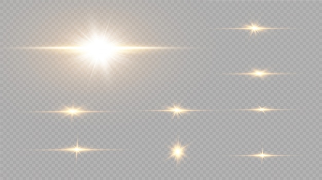 Vector shining golden  stars  on black background. effects, glare, lines, glitter, explosion, golden light.  illustration