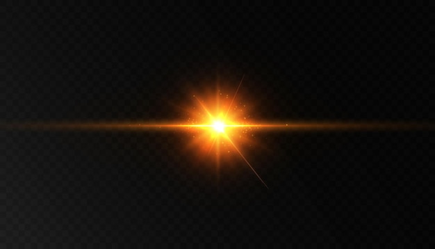 Shining golden stars isolated on transparent background Effects glare lines gold light particle