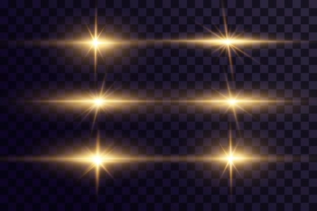 Shining golden stars. Light effects, glare, bokeh, glitter, explosion, golden light. Vector