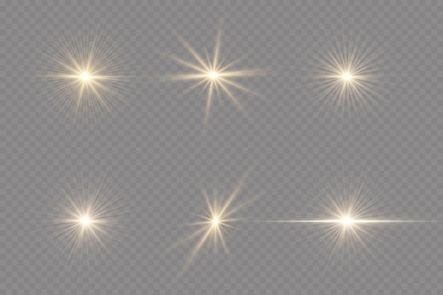 Shining golden stars Light effects glare glitter explosion golden light Vector illustration