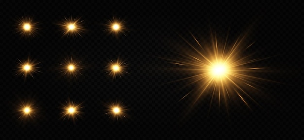 Shining golden stars The star burst with brilliance Glow effect