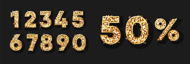 Shining and jewelry numbers percentages for sale design Golden metallic font and sign for promo