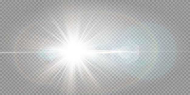 Shining stars isolated on a transparent white background. Effects, glare, radiance, explosion, white light, set. The shining of stars, beautiful sun glare.  .