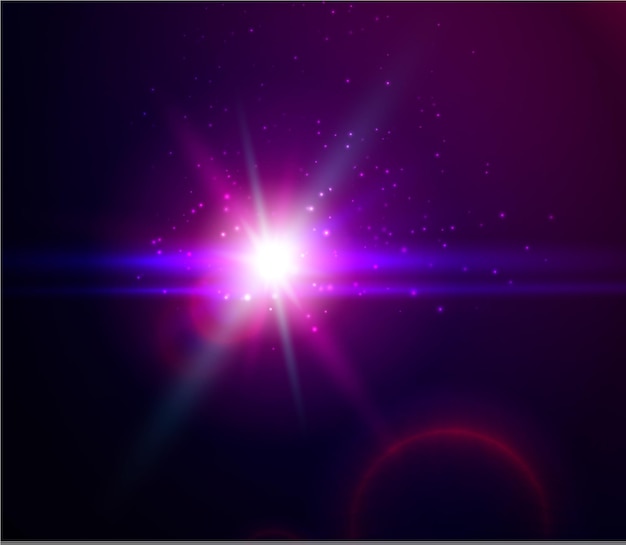 Shining vector blue color light effects with planet glowing beams background space vector illustration