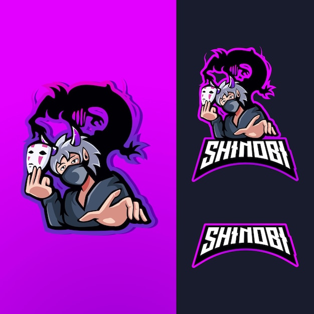 Shinobi or ninja holding mask mascot logo design illustration vector for esport gaming