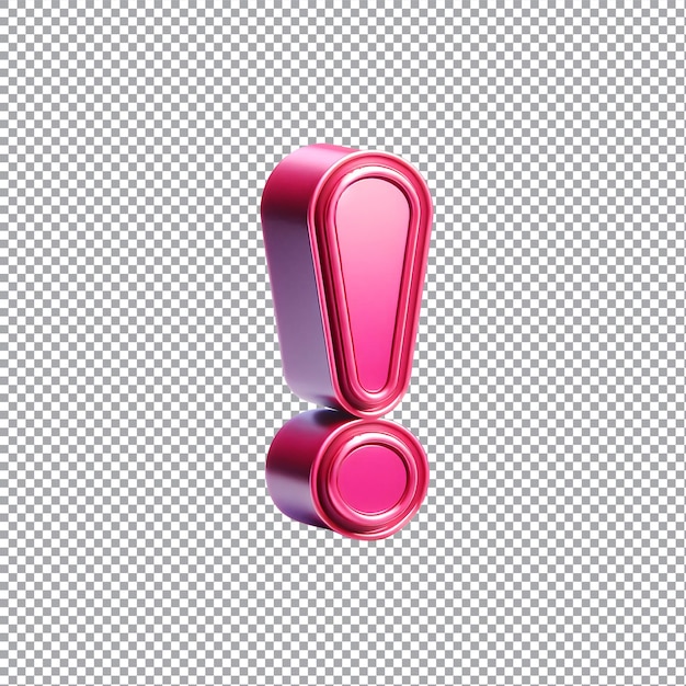 A shiny 3d pink exclamation mark icon isolated on transparent background