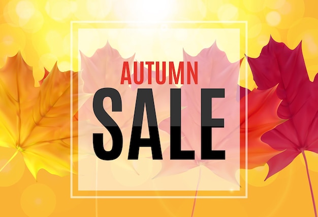 Shiny Autumn Leaves Sale Banner. Business Discount Card. Vector Illustration EPS10