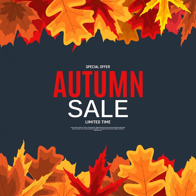 Shiny Autumn Leaves Sale Banner. Business Discount Card.