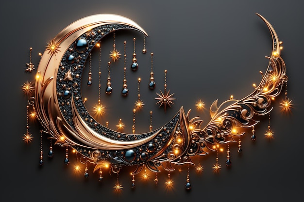 Shiny decorative moon on brown background for Muslim community festival