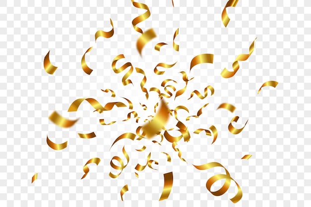 Shiny golden confetti isolated on transparent background realistic falling tinsel luxury