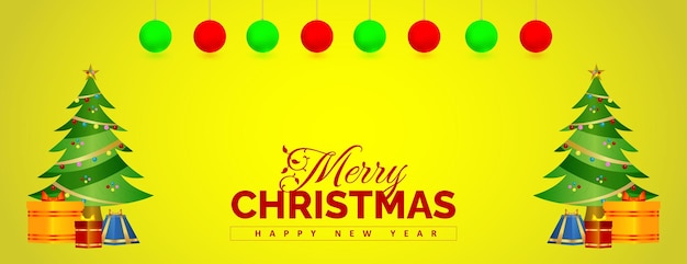 Shiny merry chrsitmas yellow colour background with glass ball new creative design