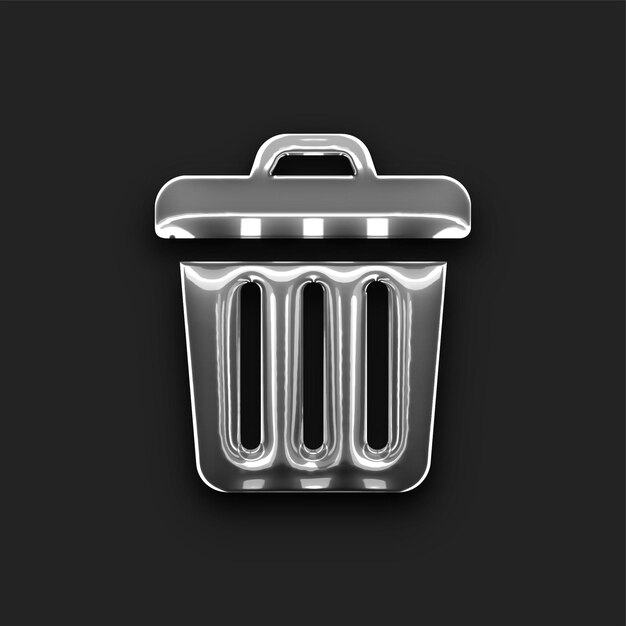 Vector shiny metallic silver bin icon with black backdrop