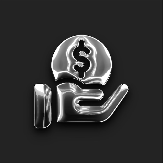 Vector shiny metallic silver investment icon with black backdrop