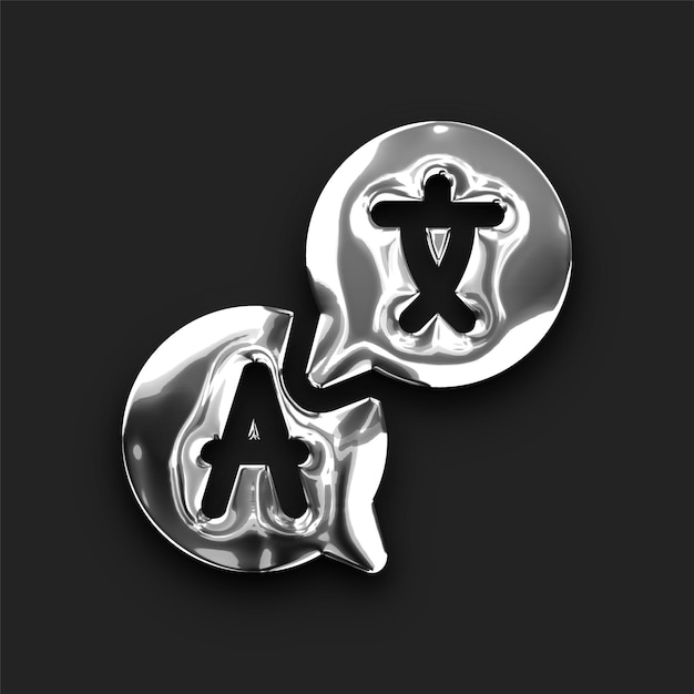 Vector shiny metallic silver language icon with black backdrop