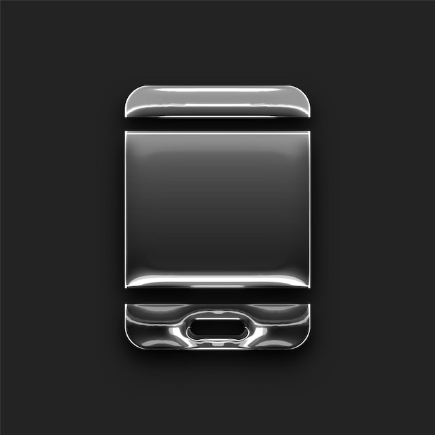 Shiny Metallic Silver Mobile Phone Icon with Black Backdrop