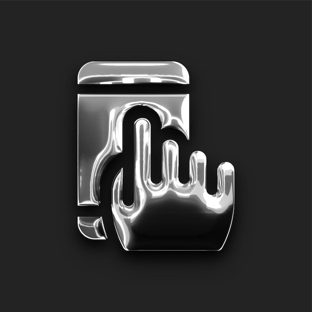 Vector shiny metallic silver mobile touch icon with black backdrop