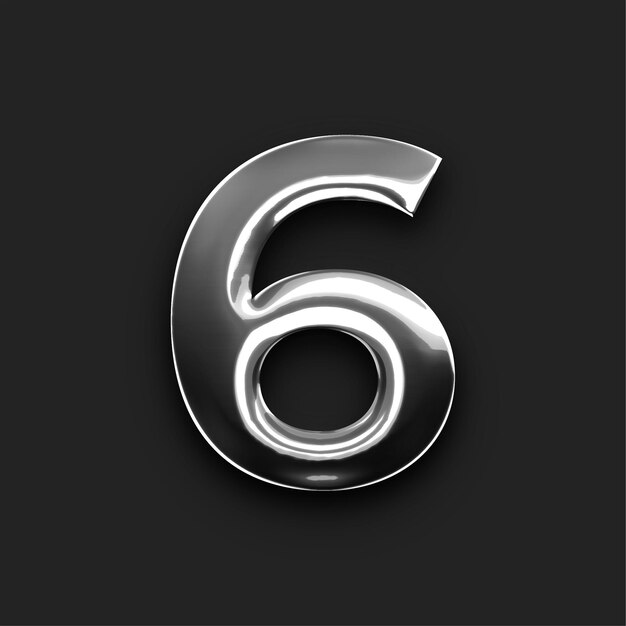 Shiny Metallic Silver Number 6 Icon with Black Backdrop