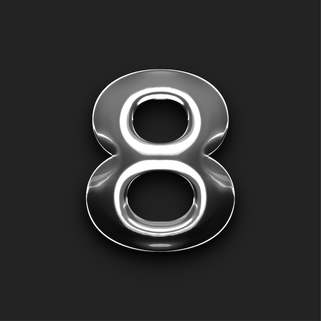 Shiny Metallic Silver Number 8 Icon with Black Backdrop